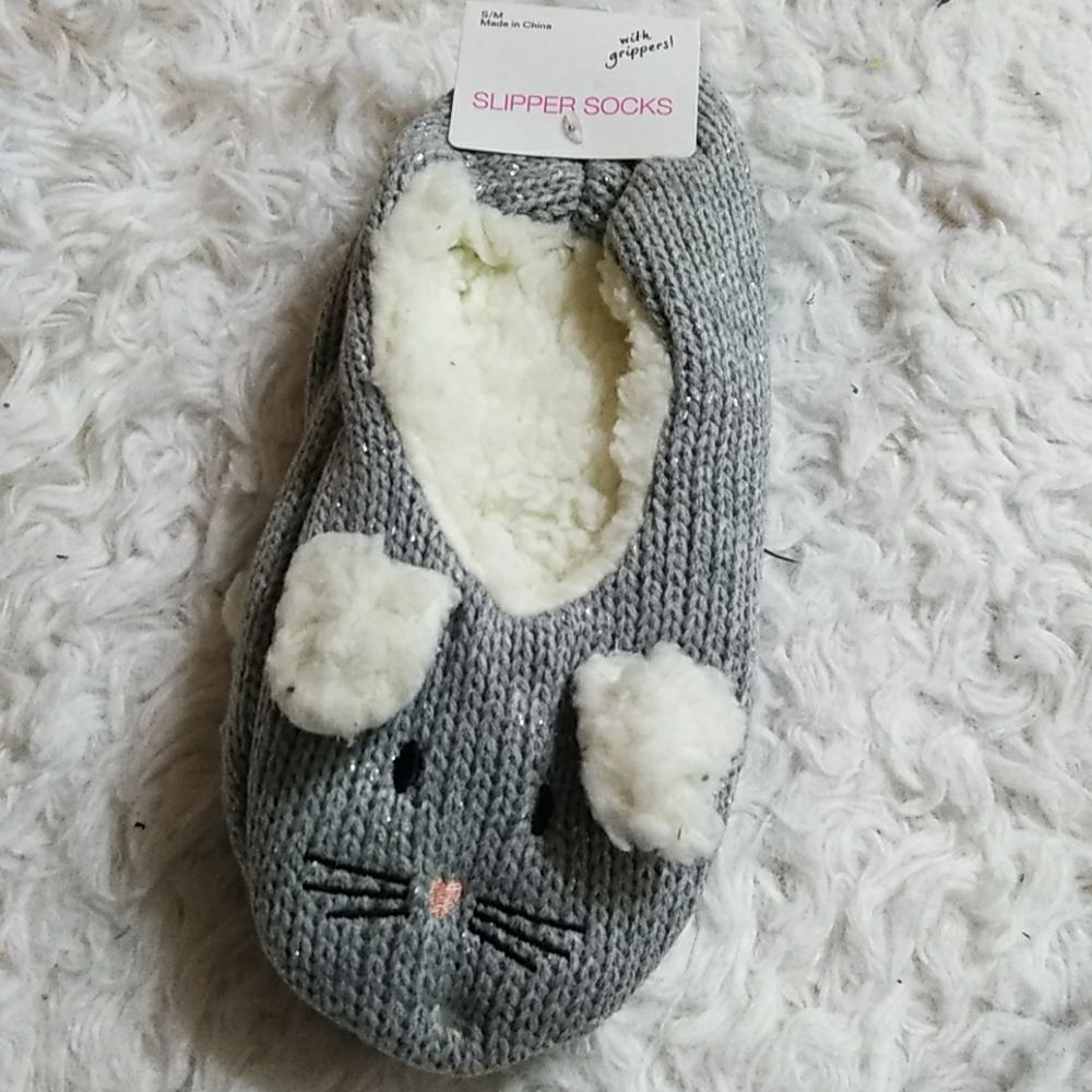 Gray Mouse Ladies Slippers with Gripper Soles S/M